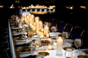Wedding reception decor idea - mix high and low candles for a great effect. For the low candles use my battery opertaed tea light candles