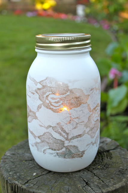 DIY mason jar with lace and flameless tea light candle