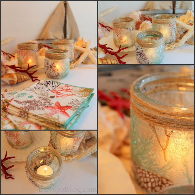 diy sea-inspired flameless tea light candle holders